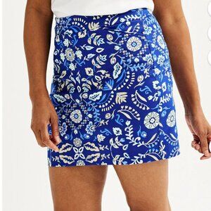 Croft & Barrow Womens Blue Mirror Garden Mid Rise Skort Skirt Plus Sz. 26W NWT